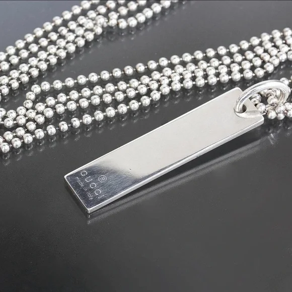 Gucci 925 Silver Logo Plate Pendant Necklace - Picture 4 of 7